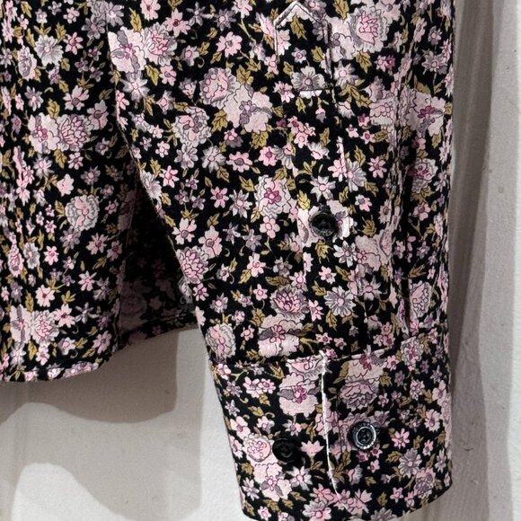 Chaps No-Iron Sz XL Blouse Button Up Long Sleeve Black/Multi Floral - Picture 6 of 10